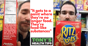 Tony in grocery store with Ritz crackers